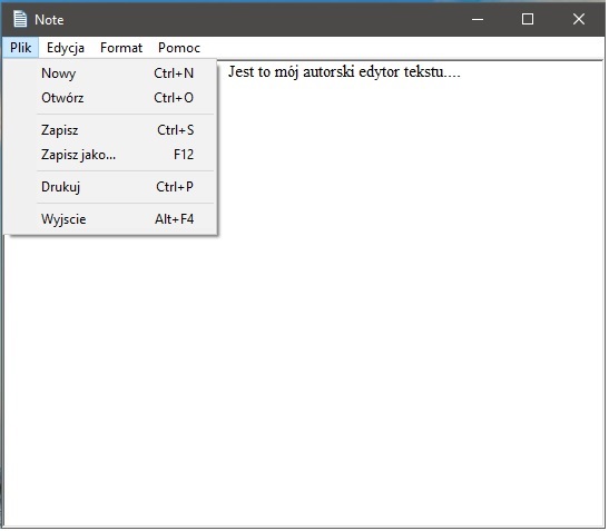 Note - autorski edytor tekstu
